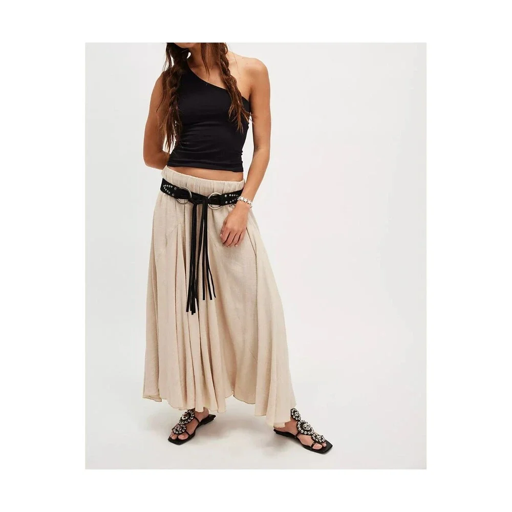 Free People Beige Boho Maxi Skirt